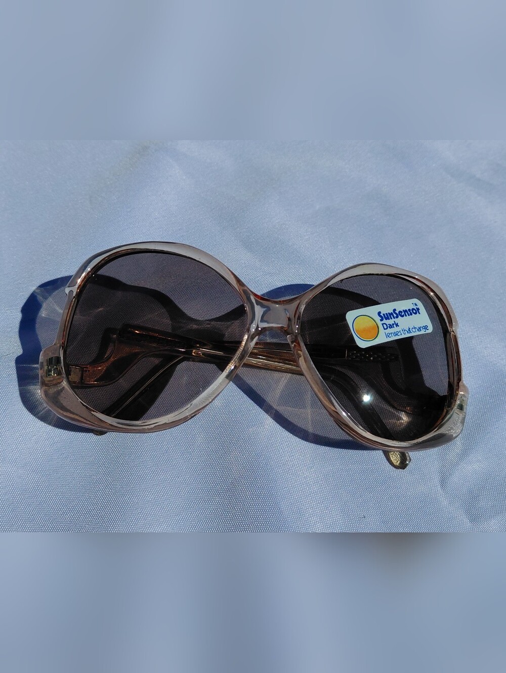 70s Oversize Sunglasses Sunsensor Transition Drop Temple Clear Pink Frames NWT